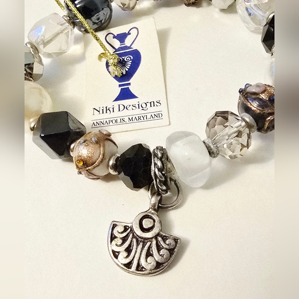 Murano Glass Bead Handcrafted Niki design  Stretch Bracelet Artisan Jewelry